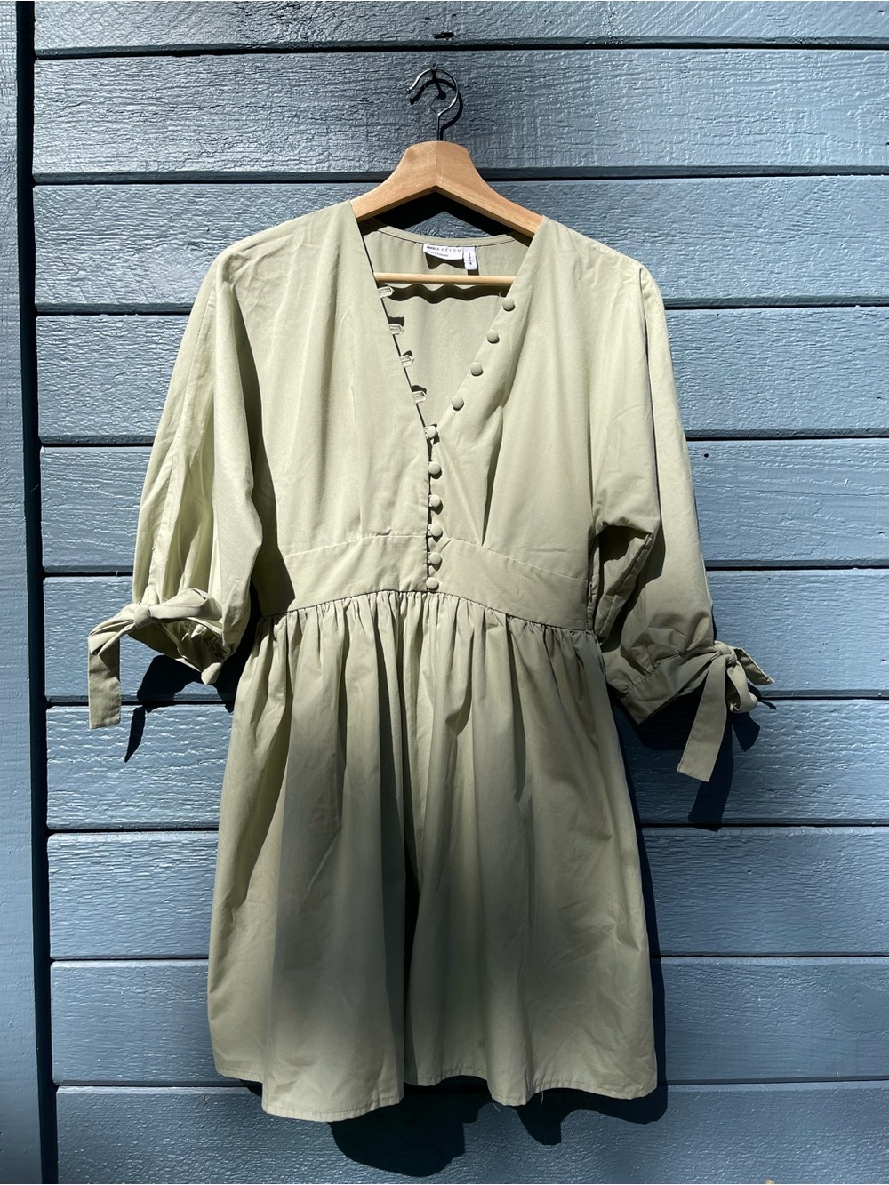 ASOS Light Sage V-Neck Mini Dress with Button Front